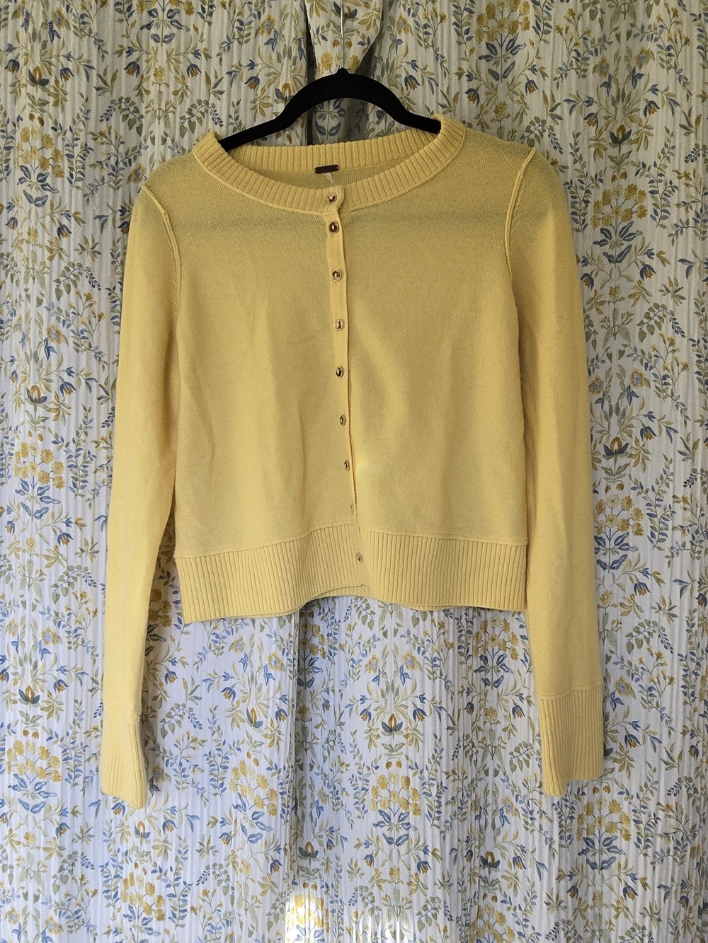 Free People Yellow Wool Cashmere Button Front Cardigan Sweater
